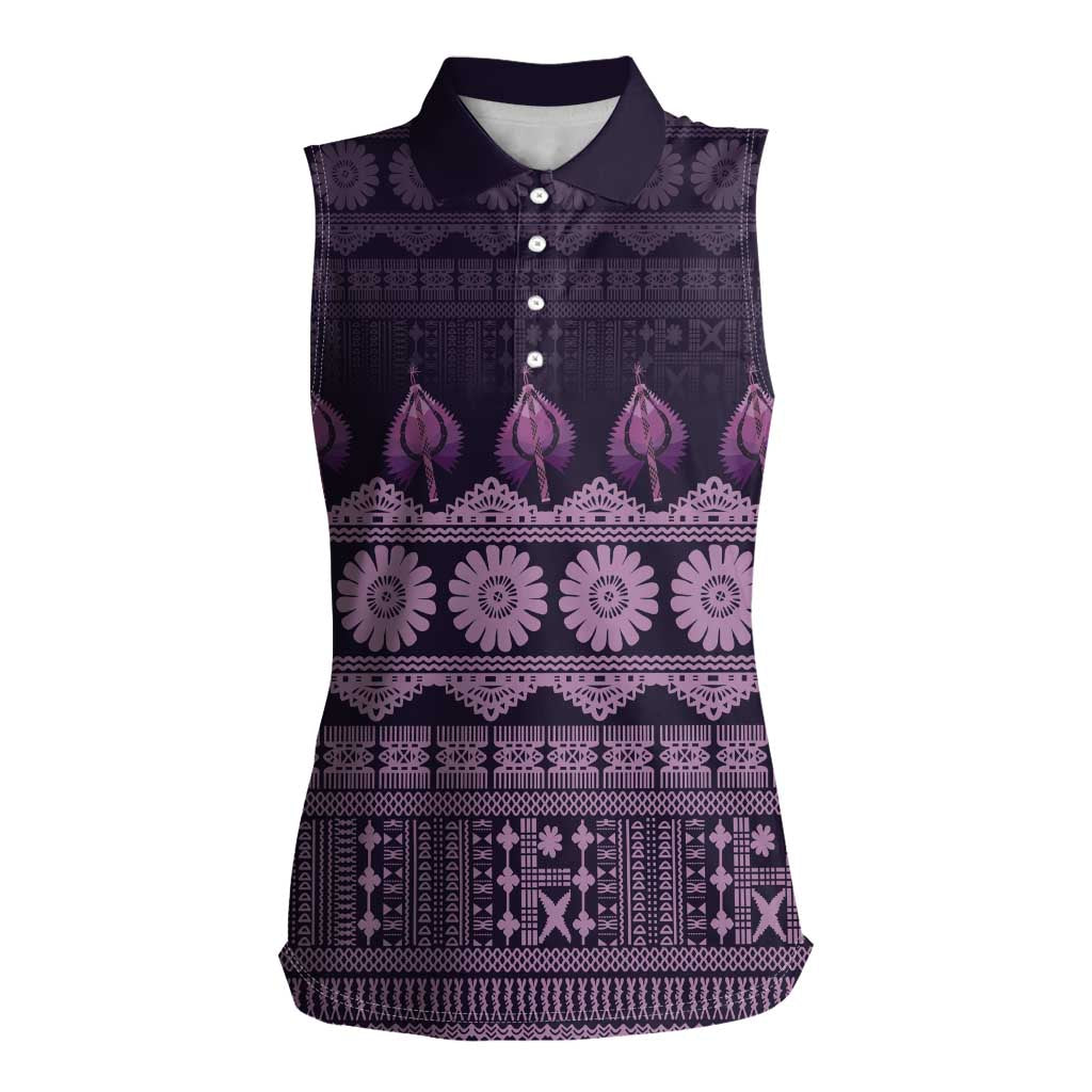 Bula Fiji Iri ni Meke Women Sleeveless Polo Shirt Lokaloka Fijian Masi - Polynesian Pride