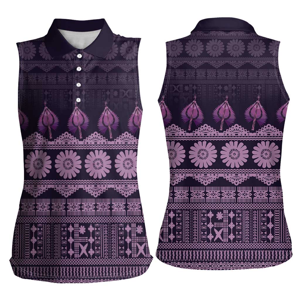 Bula Fiji Iri ni Meke Women Sleeveless Polo Shirt Lokaloka Fijian Masi - Polynesian Pride