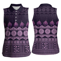 Bula Fiji Iri ni Meke Women Sleeveless Polo Shirt Lokaloka Fijian Masi - Polynesian Pride
