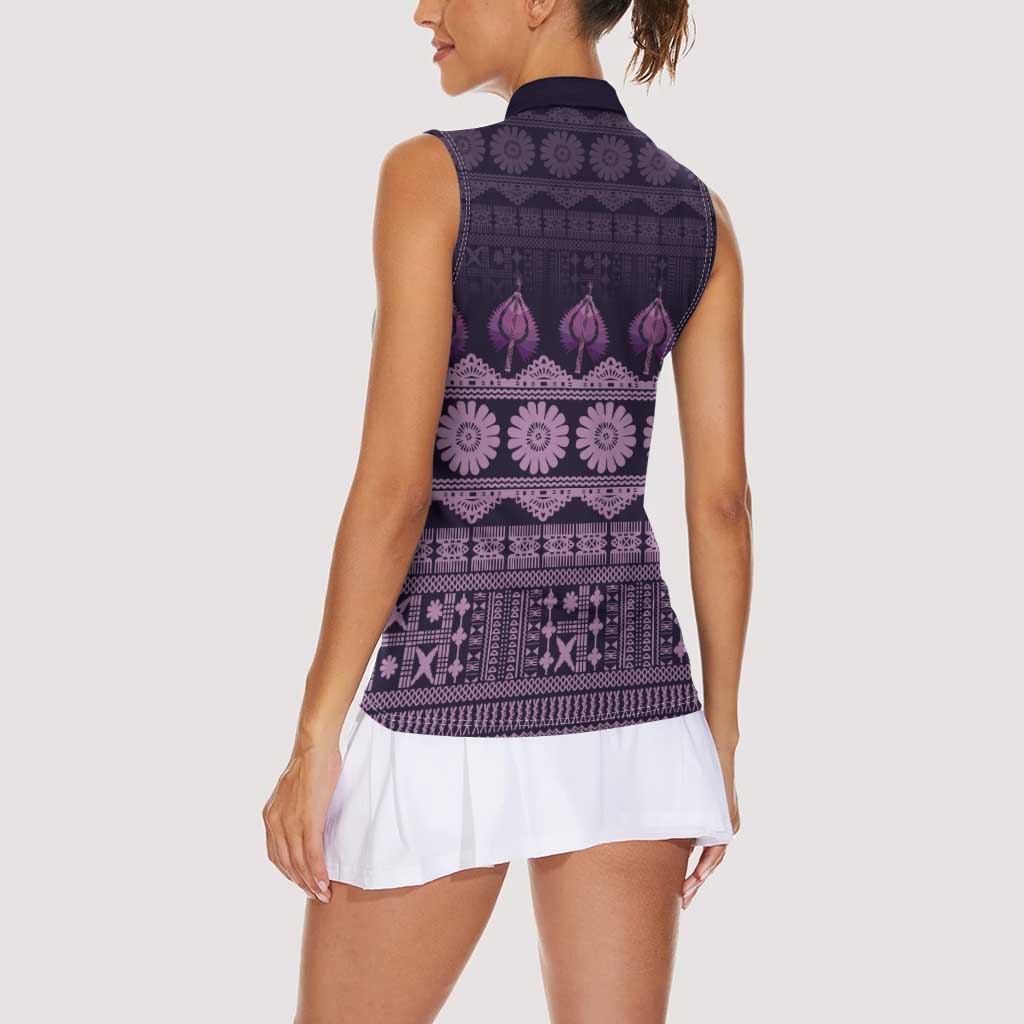 Bula Fiji Iri ni Meke Women Sleeveless Polo Shirt Lokaloka Fijian Masi - Polynesian Pride