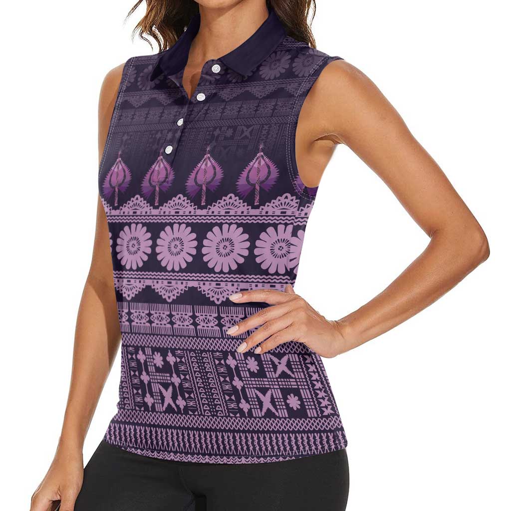 Bula Fiji Iri ni Meke Women Sleeveless Polo Shirt Lokaloka Fijian Masi - Polynesian Pride