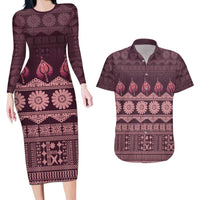 Bula Fiji Iri ni Meke Couples Matching Long Sleeve Bodycon Dress and Hawaiian Shirt Piqi Fijian Masi - Polynesian Pride