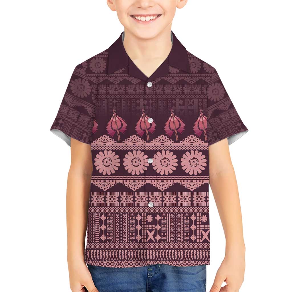 Bula Fiji Iri ni Meke Kid Hawaiian Shirt Piqi Fijian Masi LT14 Kid Pink - Polynesian Pride