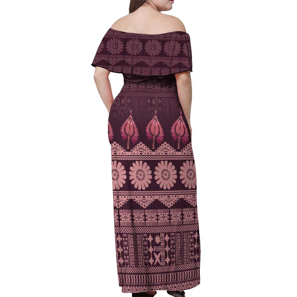 Bula Fiji Iri ni Meke Off Shoulder Maxi Dress Piqi Fijian Masi - Polynesian Pride
