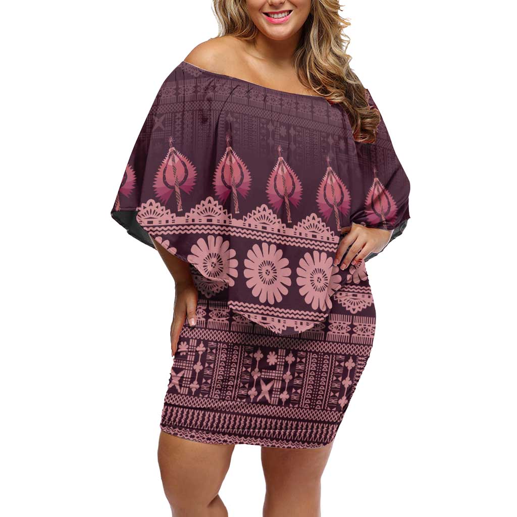 Bula Fiji Iri ni Meke Off Shoulder Short Dress Piqi Fijian Masi - Polynesian Pride