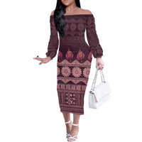 Bula Fiji Iri ni Meke Off The Shoulder Long Sleeve Dress Piqi Fijian Masi - Polynesian Pride