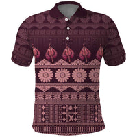 Bula Fiji Iri ni Meke Polo Shirt Piqi Fijian Masi LT14 Pink - Polynesian Pride