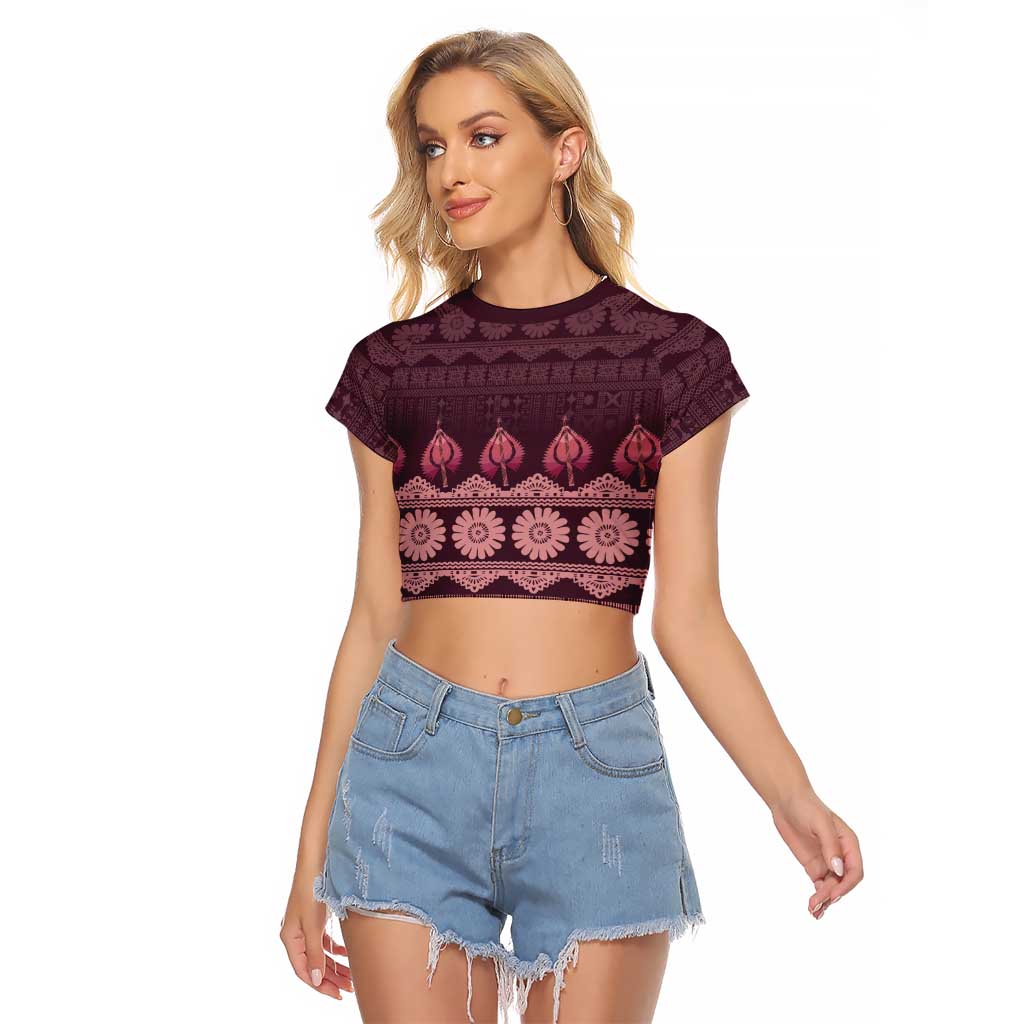 Bula Fiji Iri ni Meke Raglan Cropped T Shirt Piqi Fijian Masi - Polynesian Pride