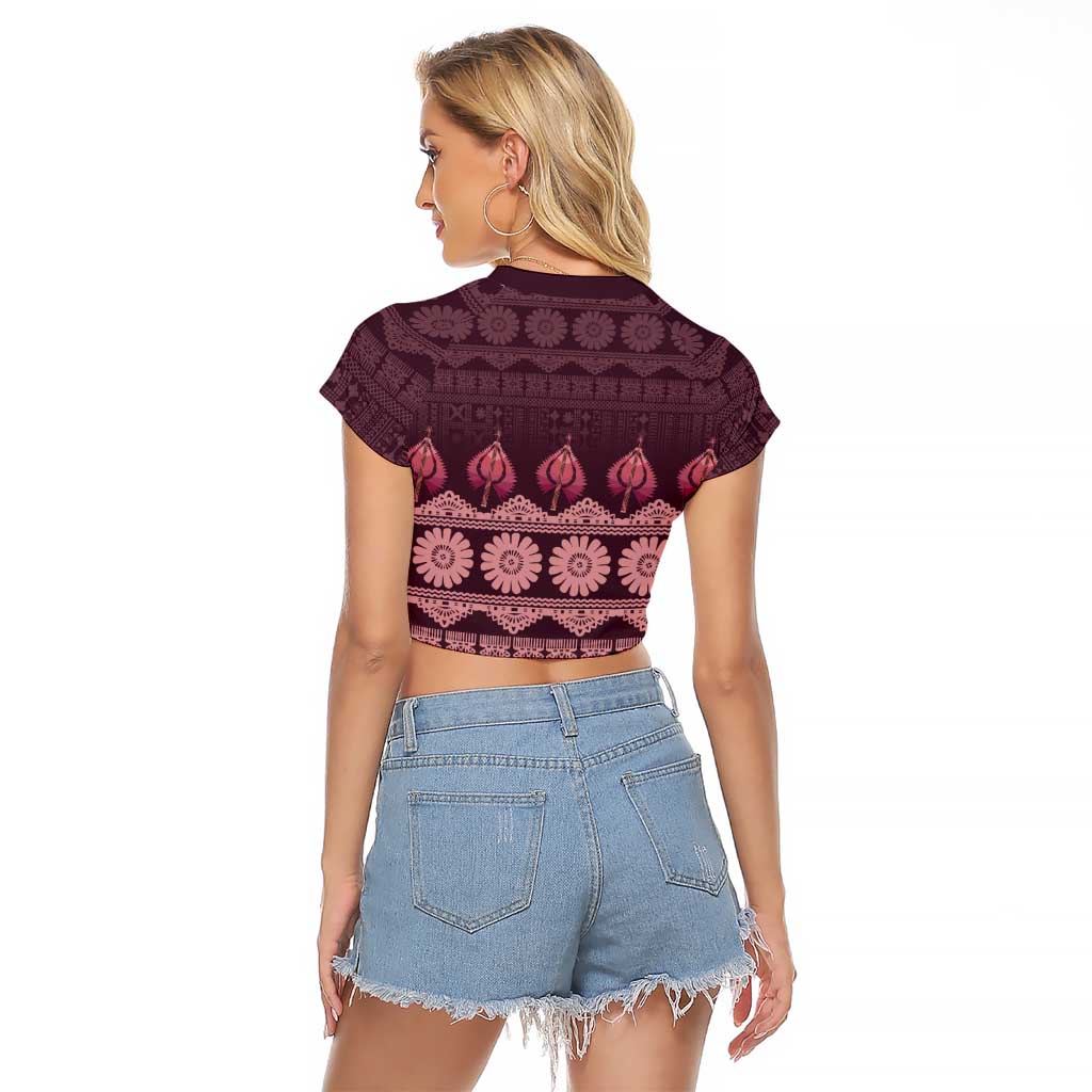 Bula Fiji Iri ni Meke Raglan Cropped T Shirt Piqi Fijian Masi - Polynesian Pride