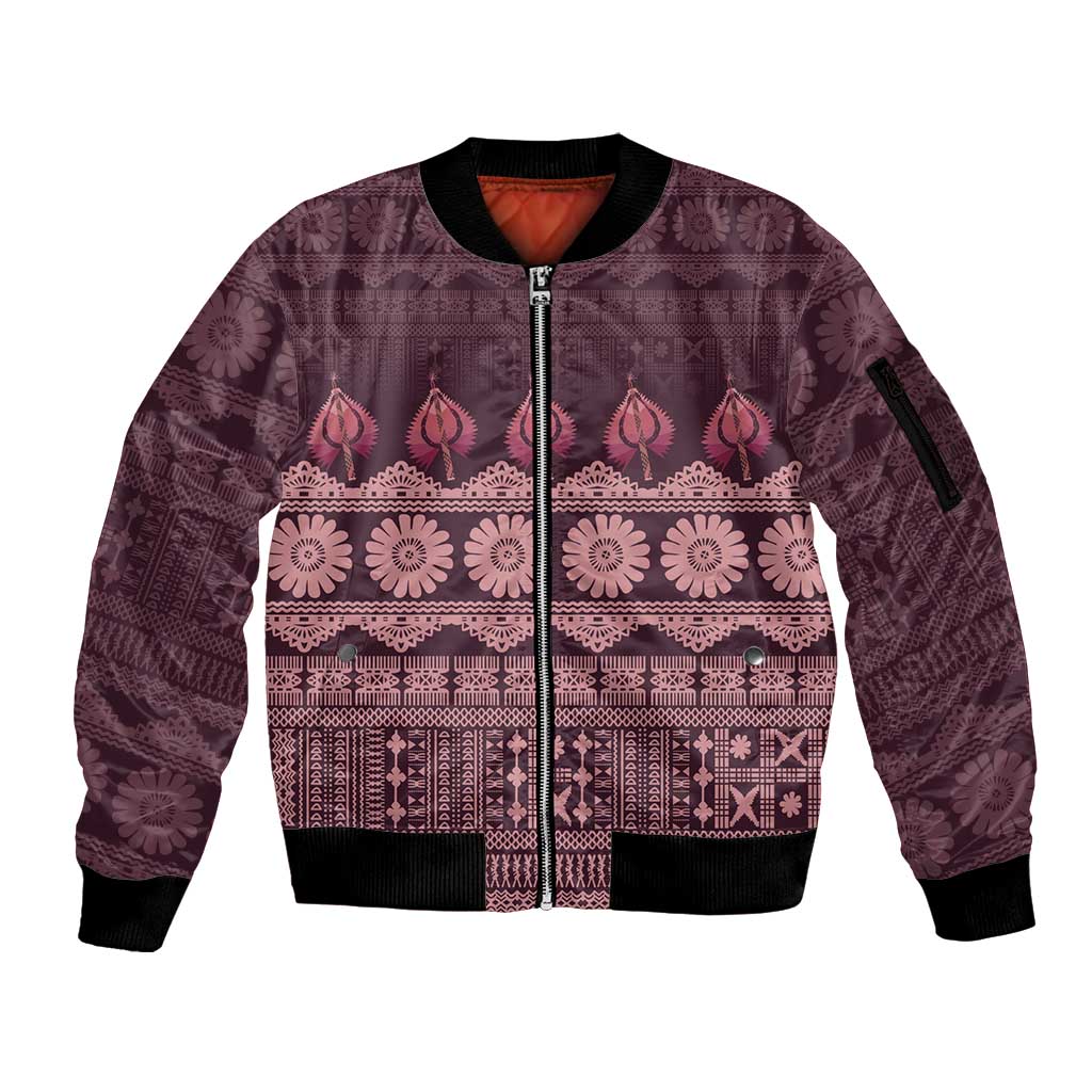 Bula Fiji Iri ni Meke Sleeve Zip Bomber Jacket Piqi Fijian Masi - Polynesian Pride