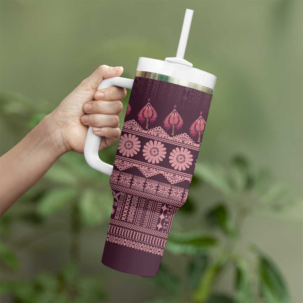 Bula Fiji Iri ni Meke Tumbler With Handle Piqi Fijian Masi - Polynesian Pride