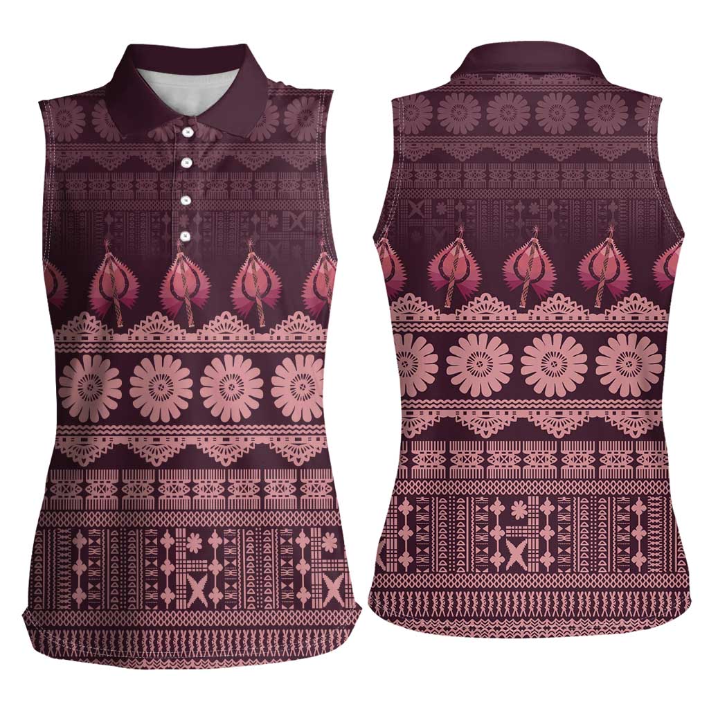 Bula Fiji Iri ni Meke Women Sleeveless Polo Shirt Piqi Fijian Masi - Polynesian Pride