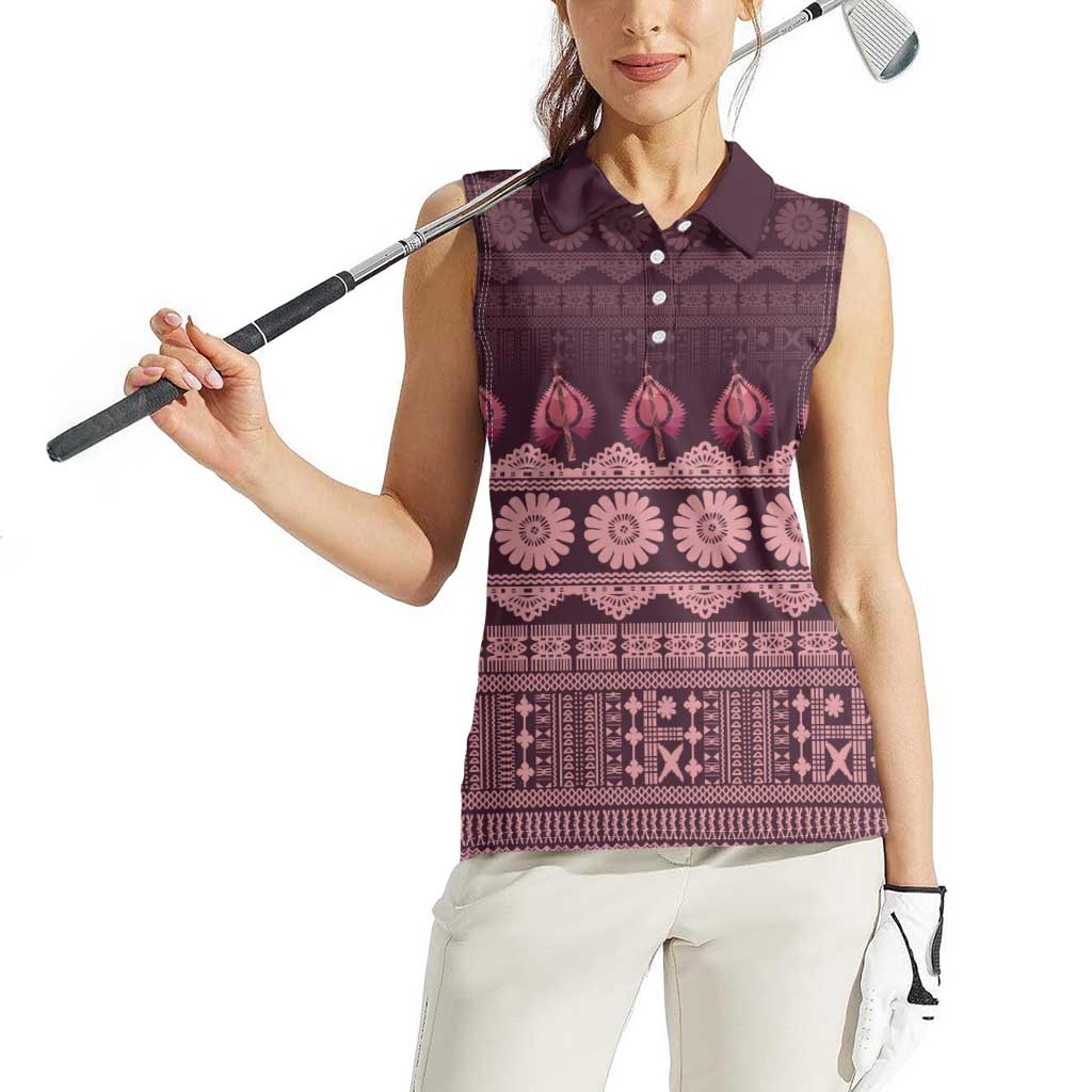 Bula Fiji Iri ni Meke Women Sleeveless Polo Shirt Piqi Fijian Masi - Polynesian Pride