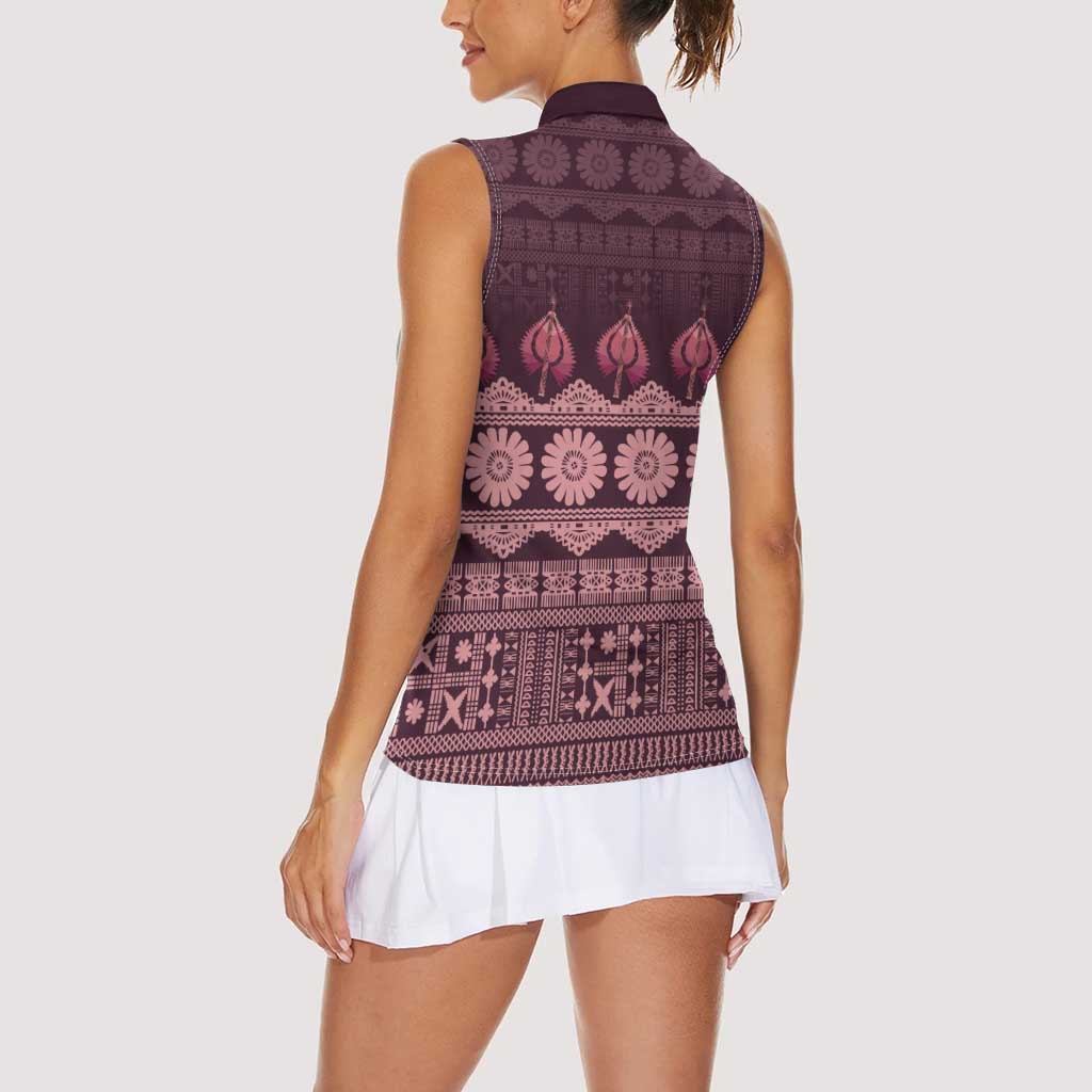 Bula Fiji Iri ni Meke Women Sleeveless Polo Shirt Piqi Fijian Masi - Polynesian Pride