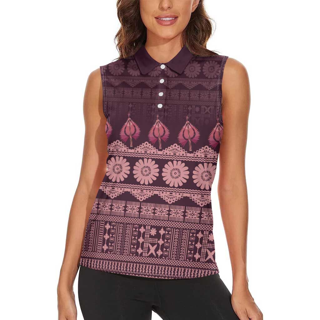 Bula Fiji Iri ni Meke Women Sleeveless Polo Shirt Piqi Fijian Masi - Polynesian Pride