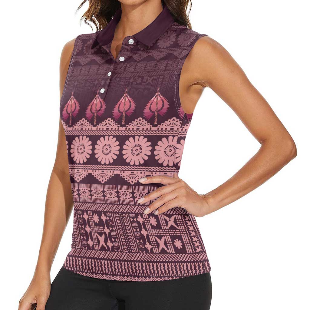 Bula Fiji Iri ni Meke Women Sleeveless Polo Shirt Piqi Fijian Masi - Polynesian Pride