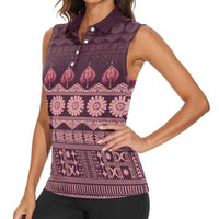 Bula Fiji Iri ni Meke Women Sleeveless Polo Shirt Piqi Fijian Masi - Polynesian Pride