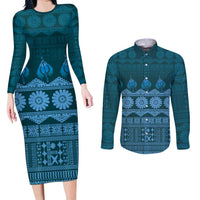 Bula Fiji Iri ni Meke Couples Matching Long Sleeve Bodycon Dress and Long Sleeve Button Shirt Karakarawa Fijian Masi - Polynesian Pride