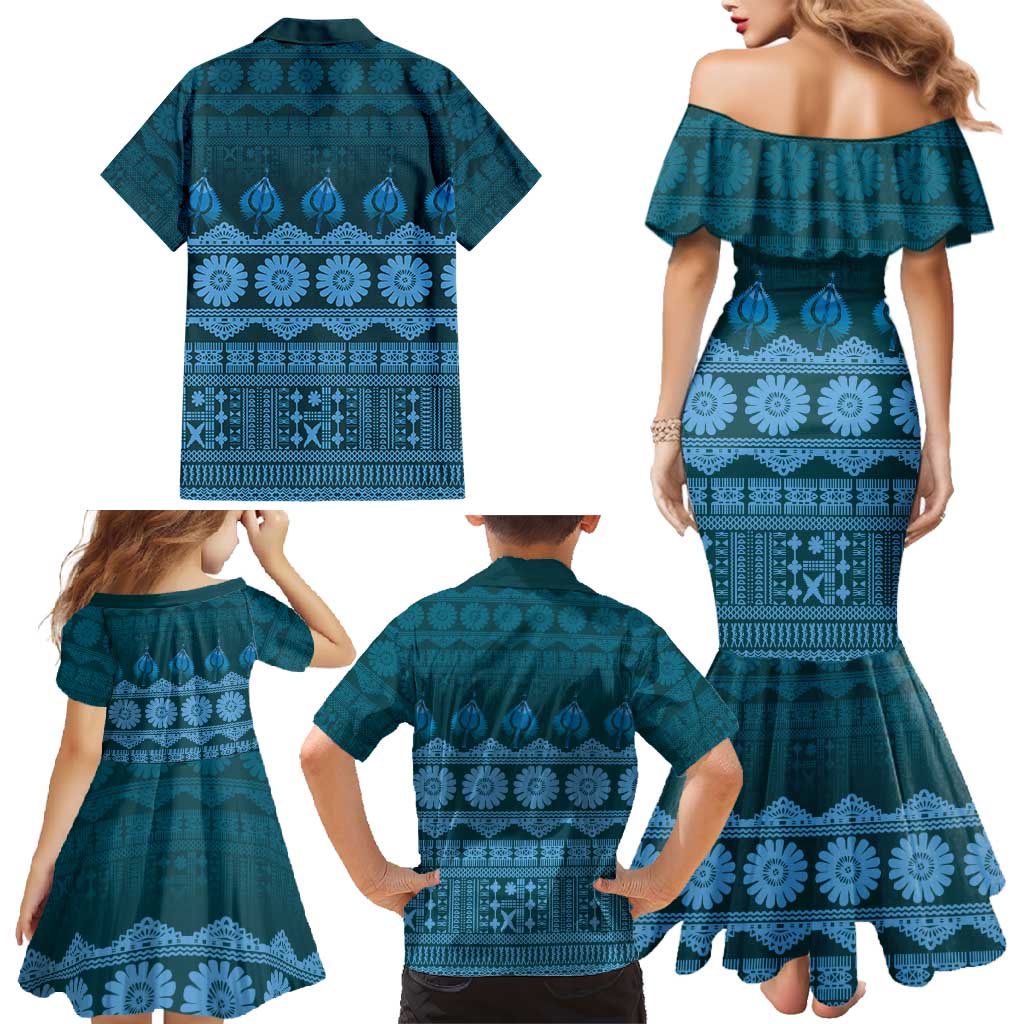 Bula Fiji Iri ni Meke Family Matching Mermaid Dress and Hawaiian Shirt Karakarawa Fijian Masi - Polynesian Pride