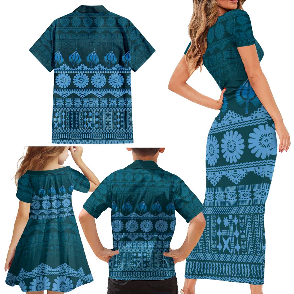 Bula Fiji Iri ni Meke Family Matching Short Sleeve Bodycon Dress and Hawaiian Shirt Karakarawa Fijian Masi - Polynesian Pride