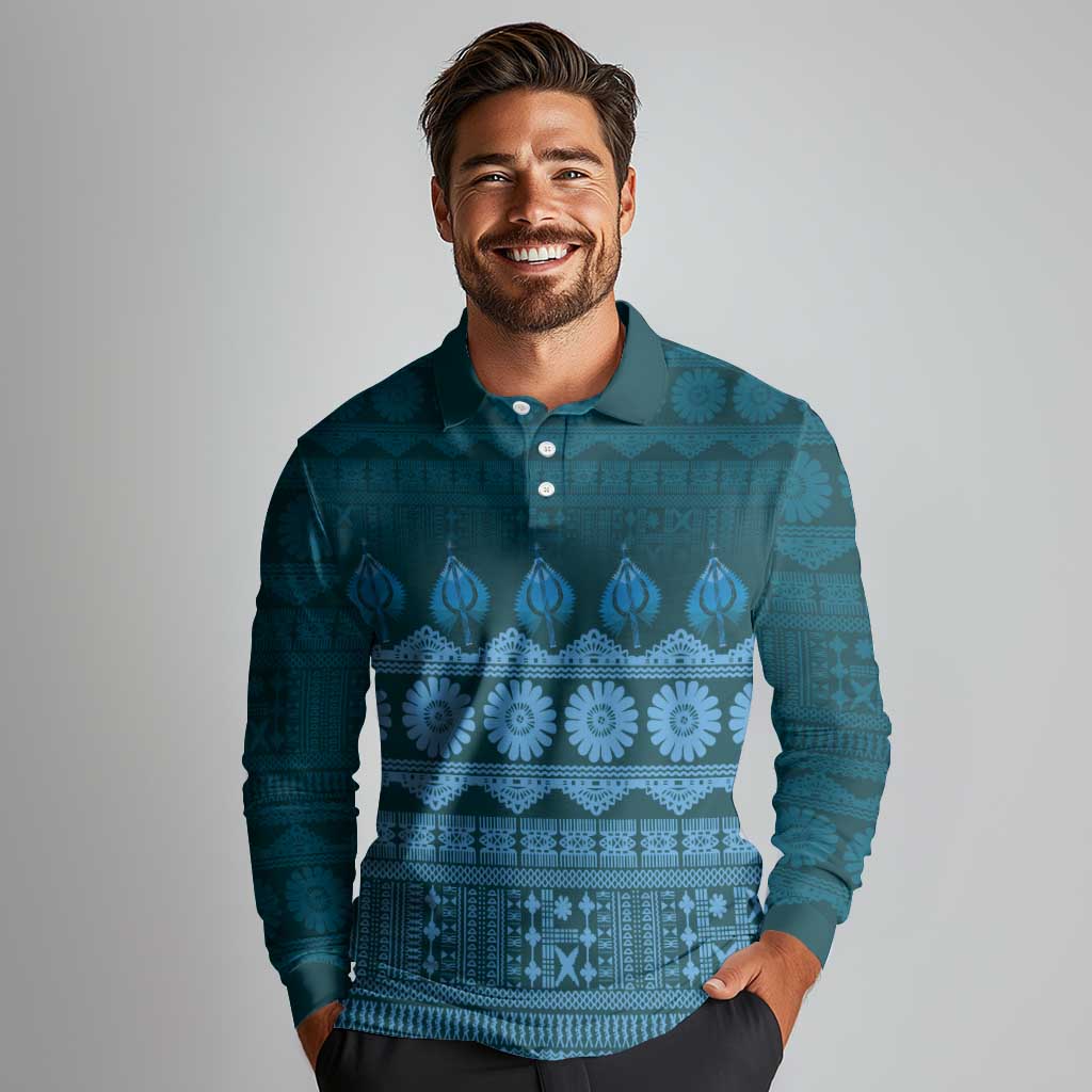 Bula Fiji Iri ni Meke Long Sleeve Polo Shirt Karakarawa Fijian Masi - Polynesian Pride