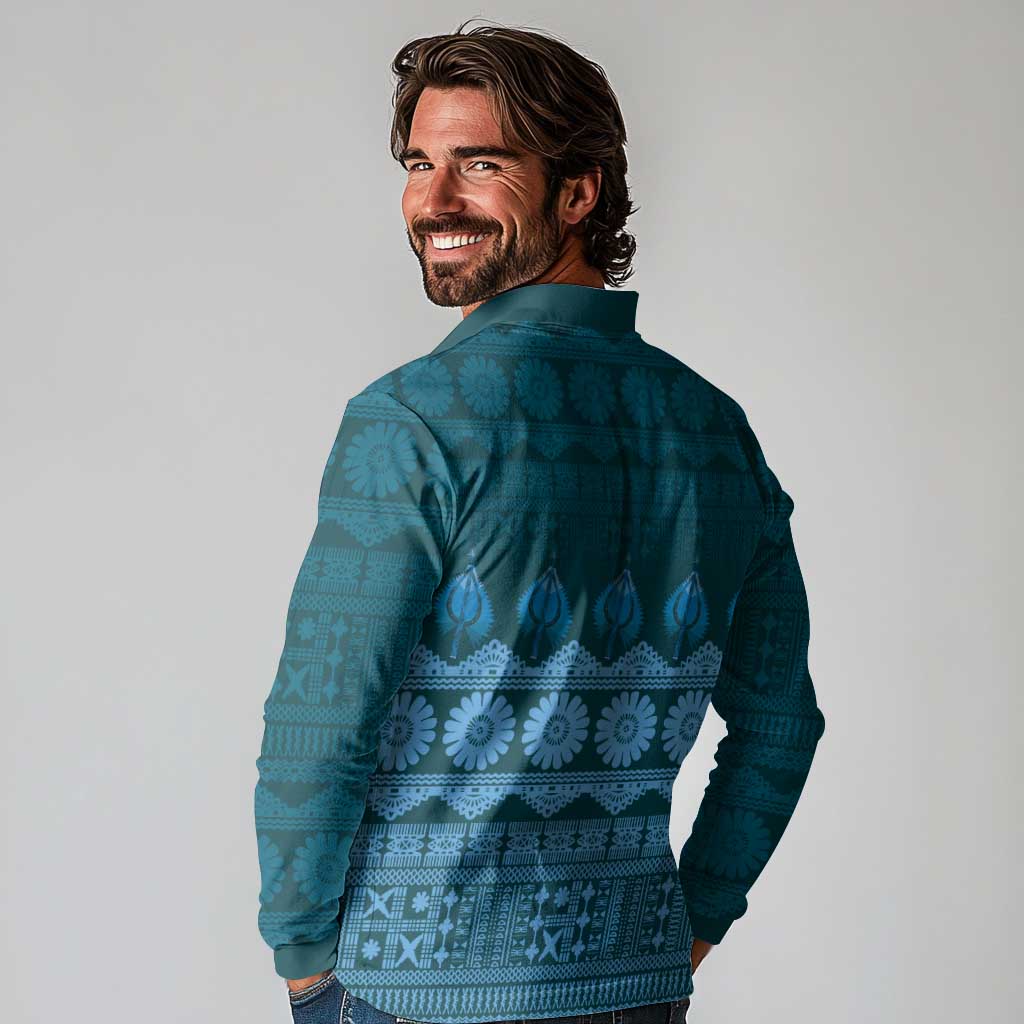 Bula Fiji Iri ni Meke Long Sleeve Polo Shirt Karakarawa Fijian Masi - Polynesian Pride