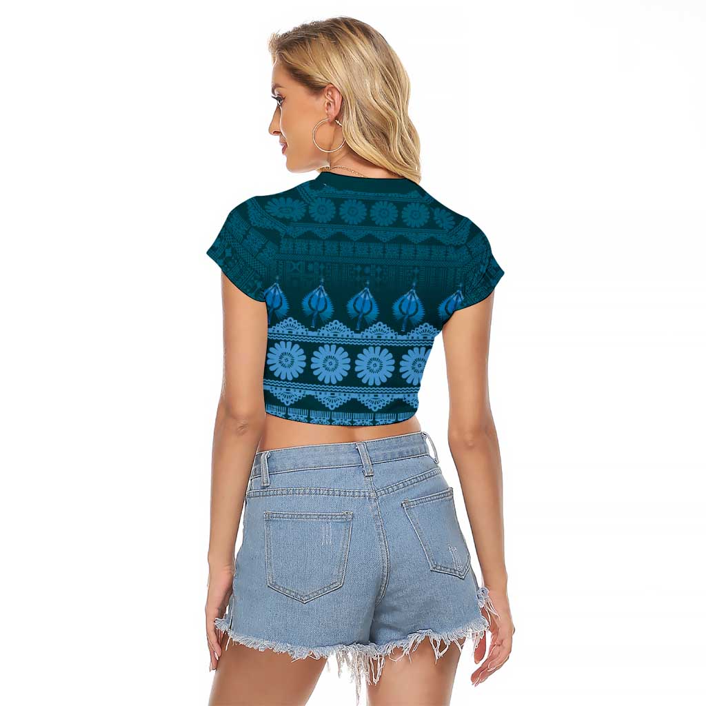 Bula Fiji Iri ni Meke Raglan Cropped T Shirt Karakarawa Fijian Masi - Polynesian Pride