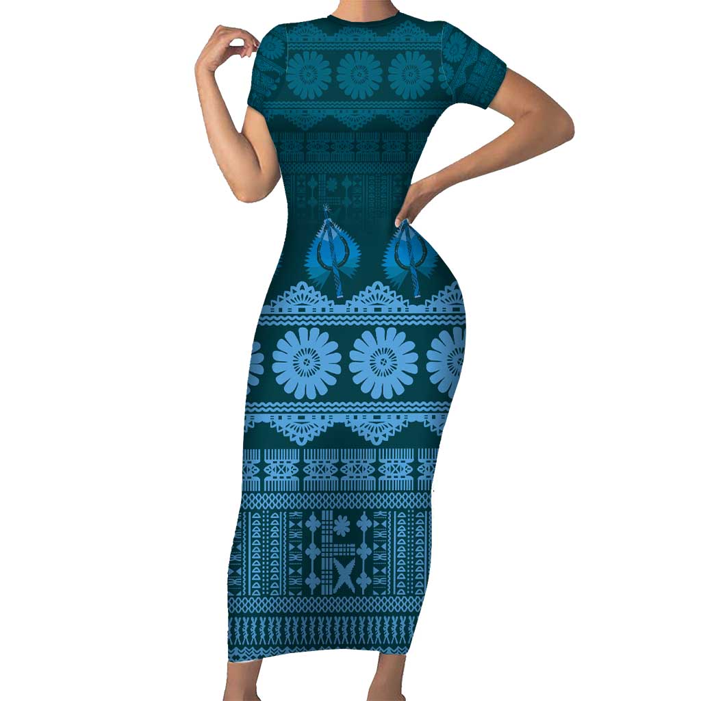 Bula Fiji Iri ni Meke Short Sleeve Bodycon Dress Karakarawa Fijian Masi - Polynesian Pride
