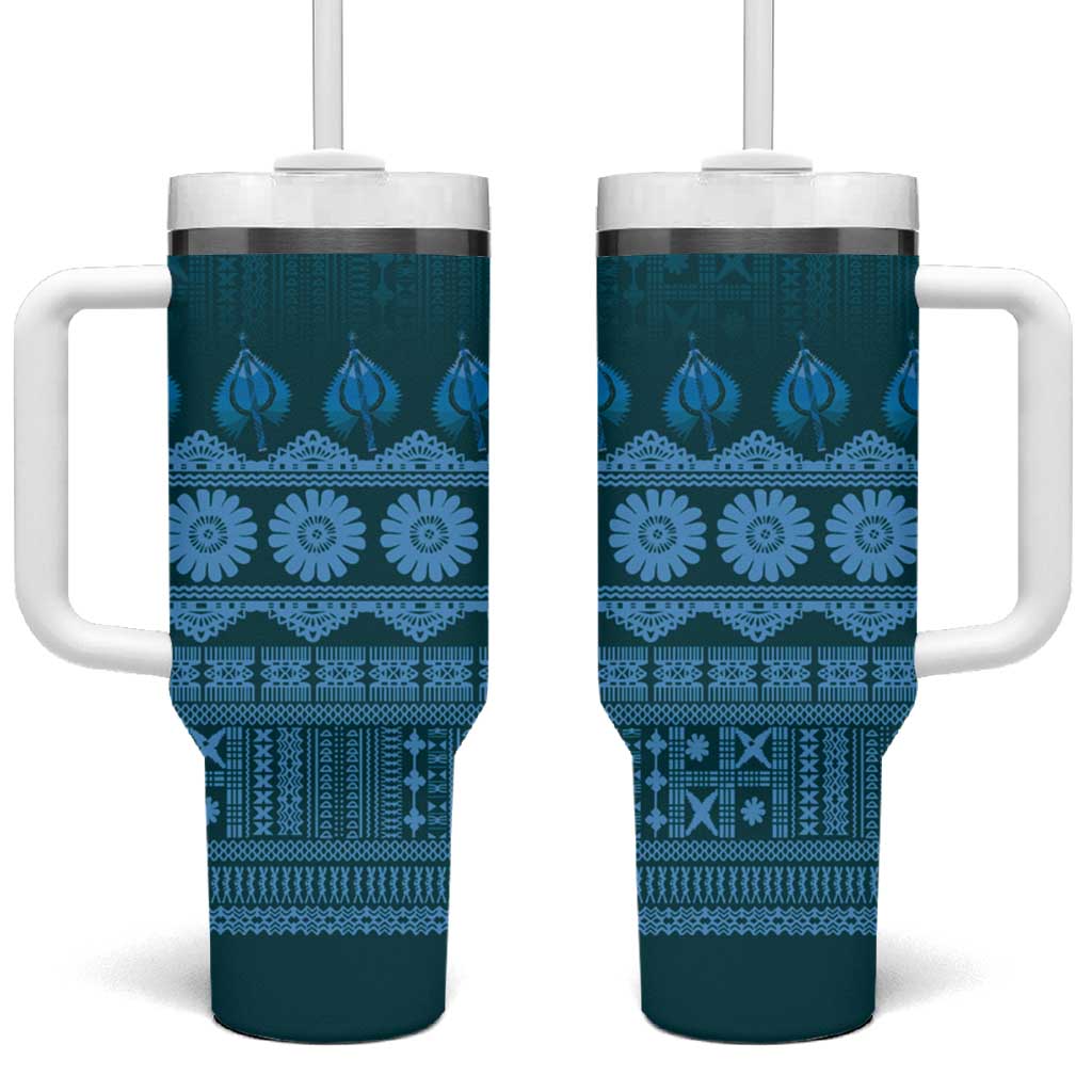 Bula Fiji Iri ni Meke Tumbler With Handle Karakarawa Fijian Masi - Polynesian Pride