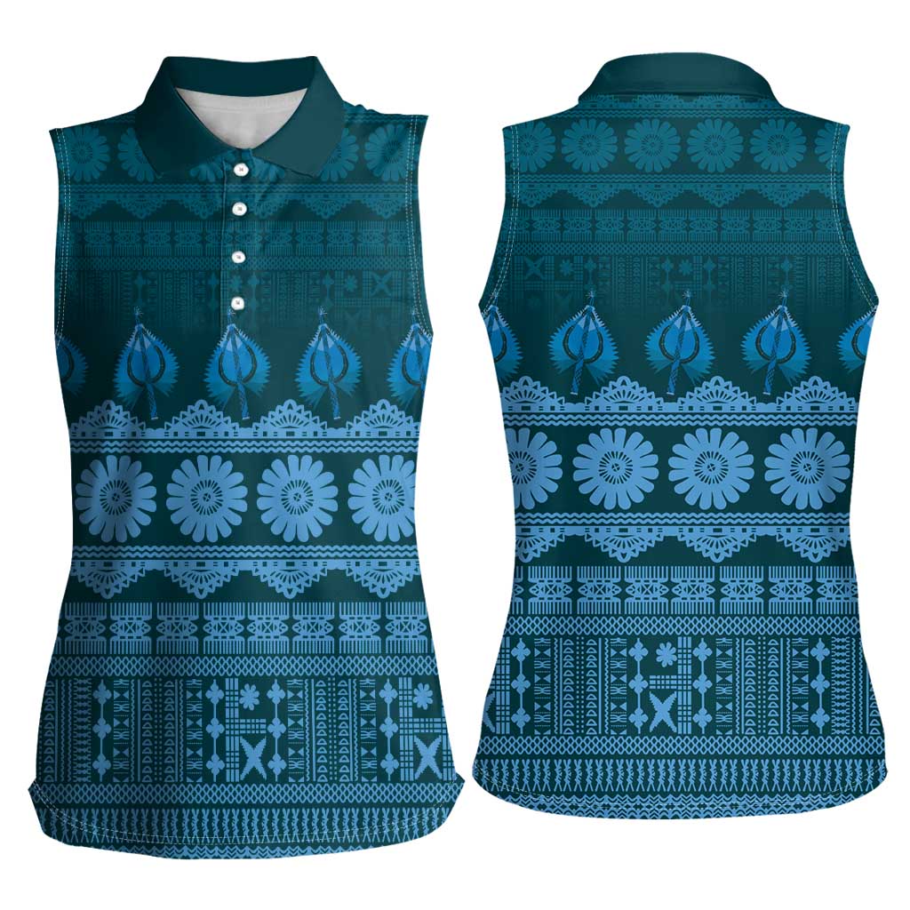 Bula Fiji Iri ni Meke Women Sleeveless Polo Shirt Karakarawa Fijian Masi - Polynesian Pride