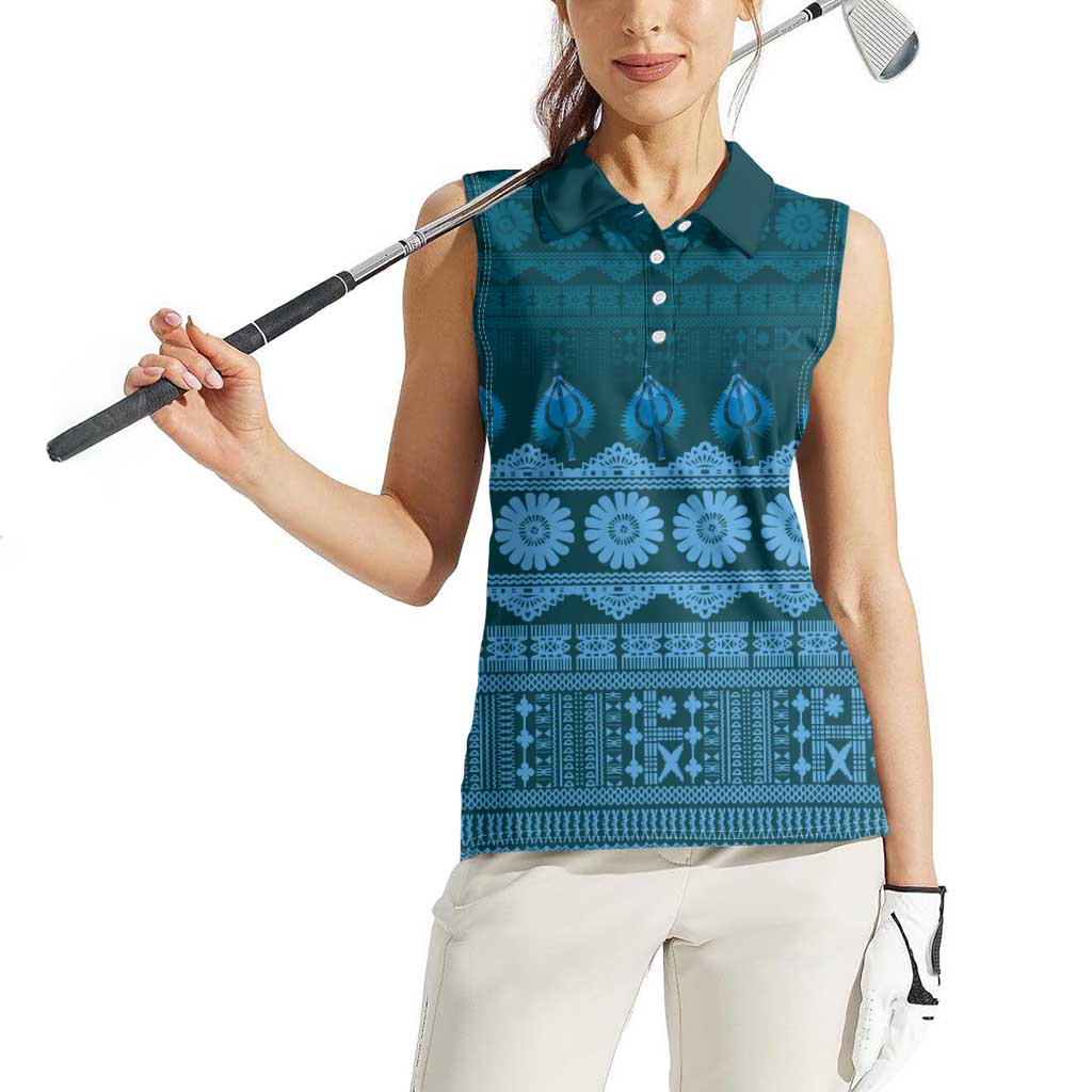 Bula Fiji Iri ni Meke Women Sleeveless Polo Shirt Karakarawa Fijian Masi - Polynesian Pride