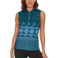 Bula Fiji Iri ni Meke Women Sleeveless Polo Shirt Karakarawa Fijian Masi - Polynesian Pride