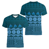 Bula Fiji Iri ni Meke Women V-Neck T-Shirt Karakarawa Fijian Masi - Polynesian Pride
