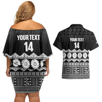 Fiji Tapa Rugby Custom Couples Matching Off Shoulder Short Dress and Hawaiian Shirt Go Fijiana - Polynesian Pride