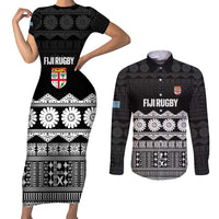Fiji Tapa Rugby Custom Couples Matching Short Sleeve Bodycon Dress and Long Sleeve Button Shirt Go Fijiana - Polynesian Pride