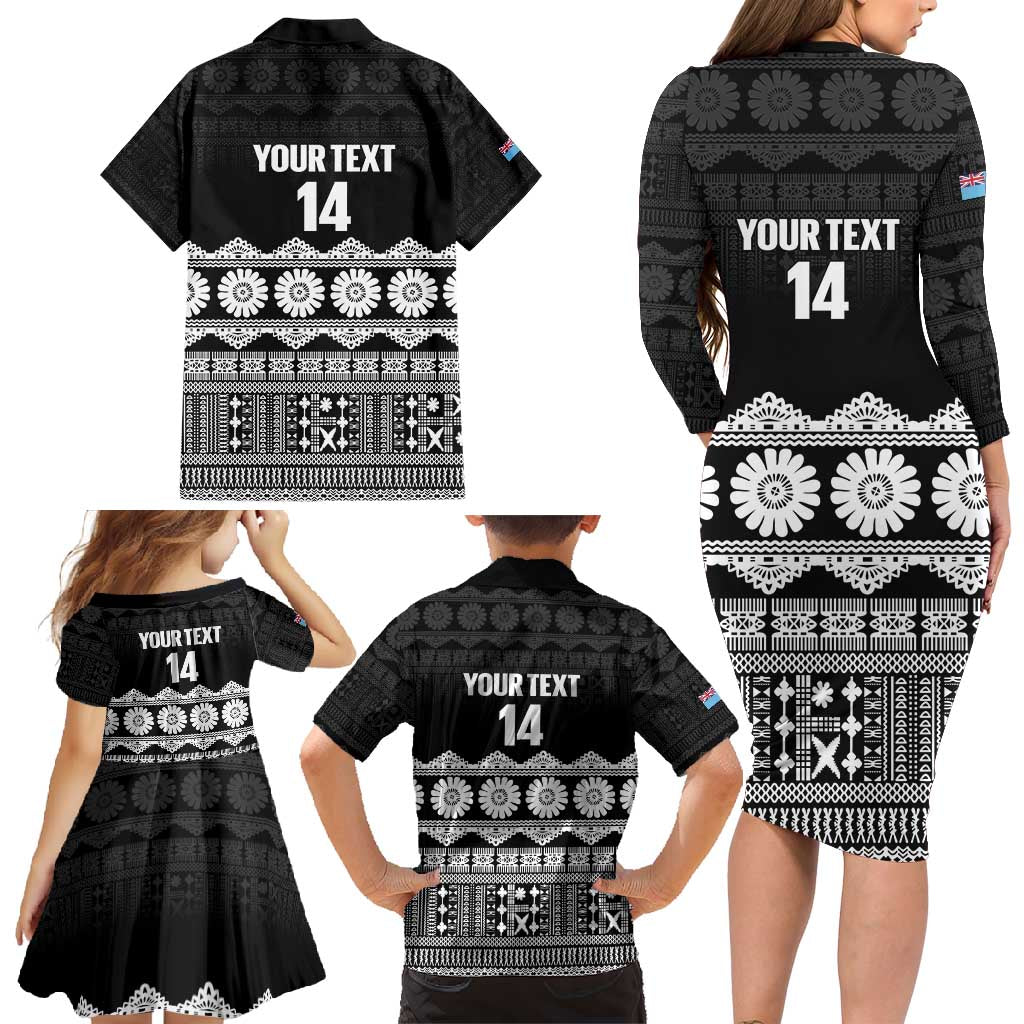 Fiji Tapa Rugby Custom Family Matching Long Sleeve Bodycon Dress and Hawaiian Shirt Go Fijiana - Polynesian Pride