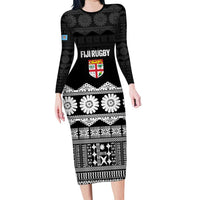 Fiji Tapa Rugby Custom Family Matching Long Sleeve Bodycon Dress and Hawaiian Shirt Go Fijiana - Polynesian Pride