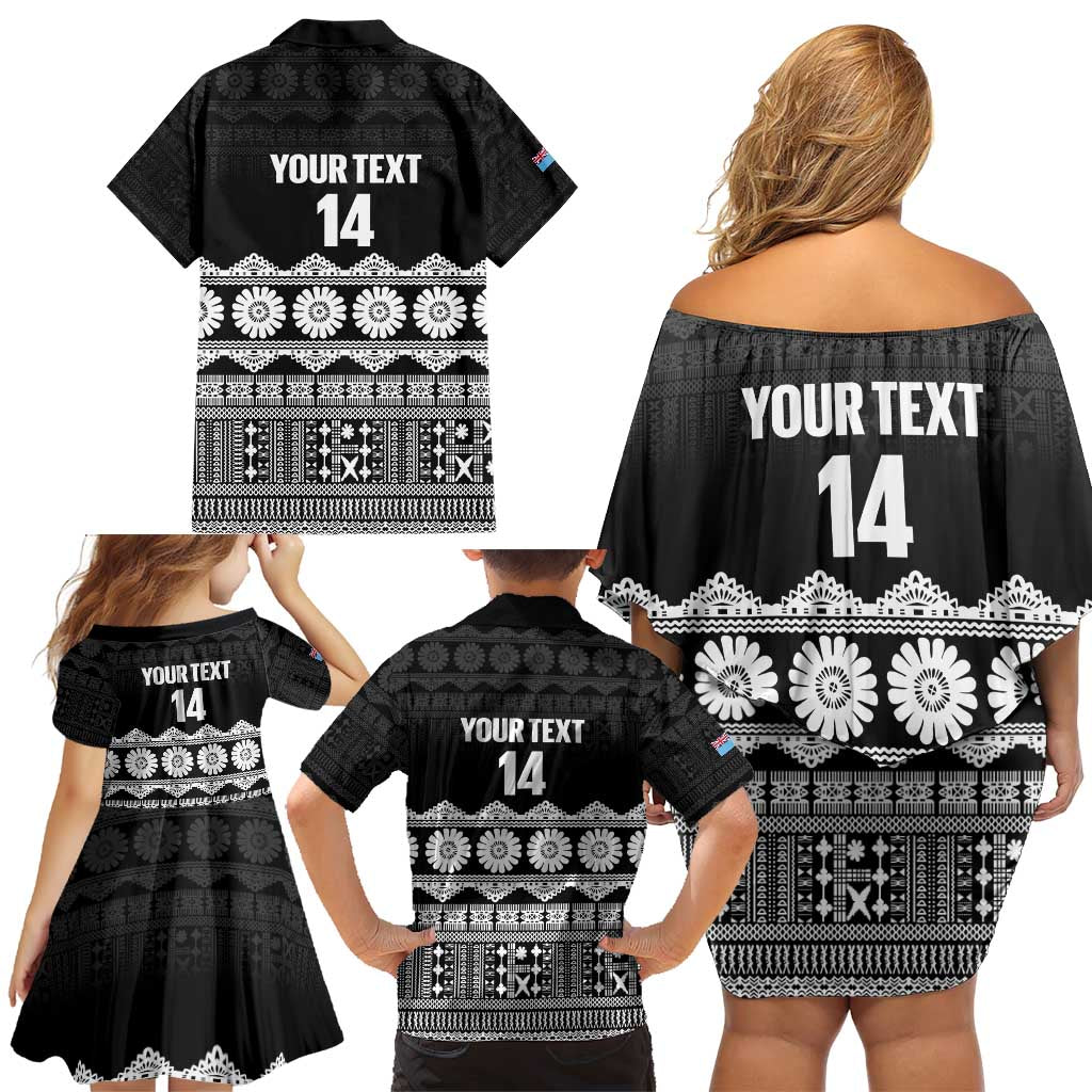 Fiji Tapa Rugby Custom Family Matching Off Shoulder Short Dress and Hawaiian Shirt Go Fijiana - Polynesian Pride