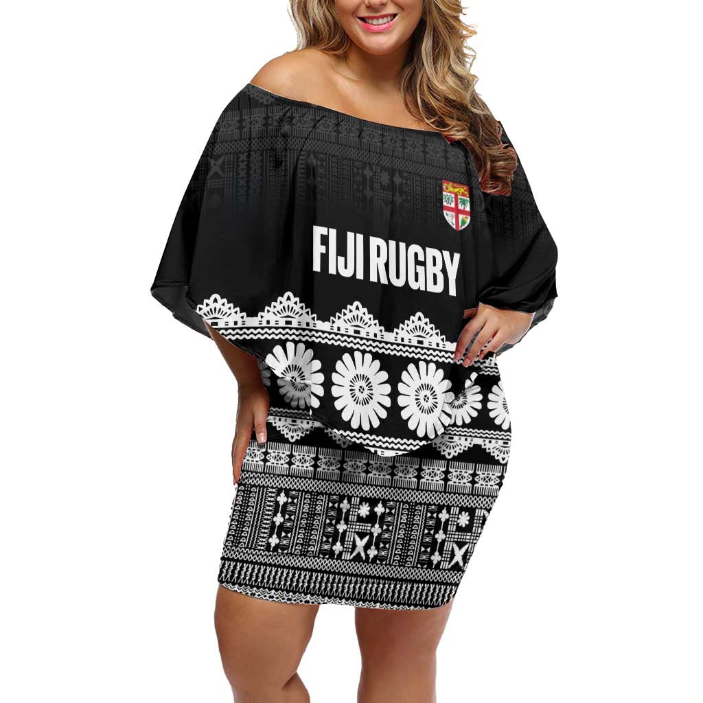 Fiji Tapa Rugby Custom Family Matching Off Shoulder Short Dress and Hawaiian Shirt Go Fijiana - Polynesian Pride