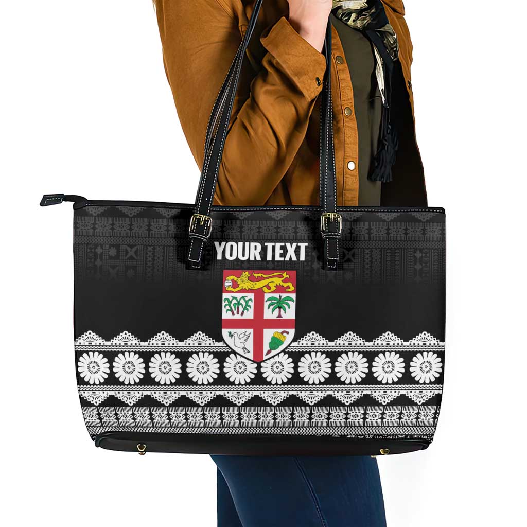 Fiji Tapa Rugby Custom Leather Tote Bag Go Fijiana - Polynesian Pride