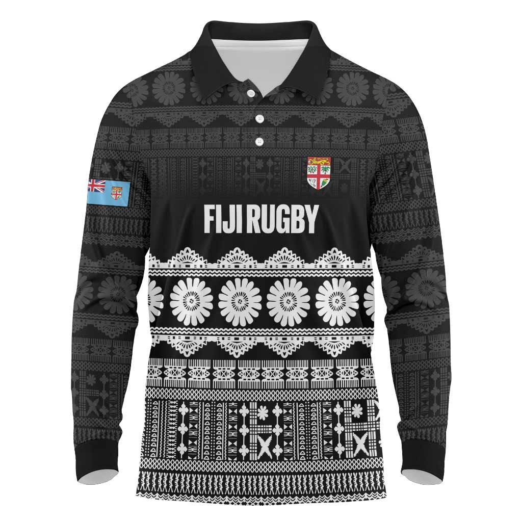 Fiji Tapa Rugby Custom Long Sleeve Polo Shirt Go Fijiana - Polynesian Pride