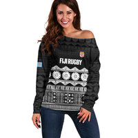 Fiji Tapa Rugby Custom Off Shoulder Sweater Go Fijiana - Polynesian Pride