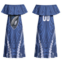 Auckland 2026 Rugby Custom Couples Matching Off Shoulder Maxi Dress and Hawaiian Shirt NZ Maori Silver Fern LT14 - Polynesian Pride