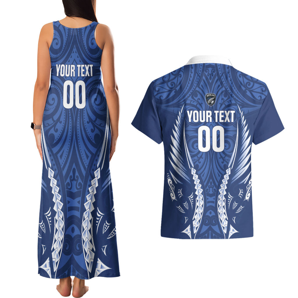 Auckland 2026 Rugby Custom Couples Matching Tank Maxi Dress and Hawaiian Shirt NZ Maori Silver Fern