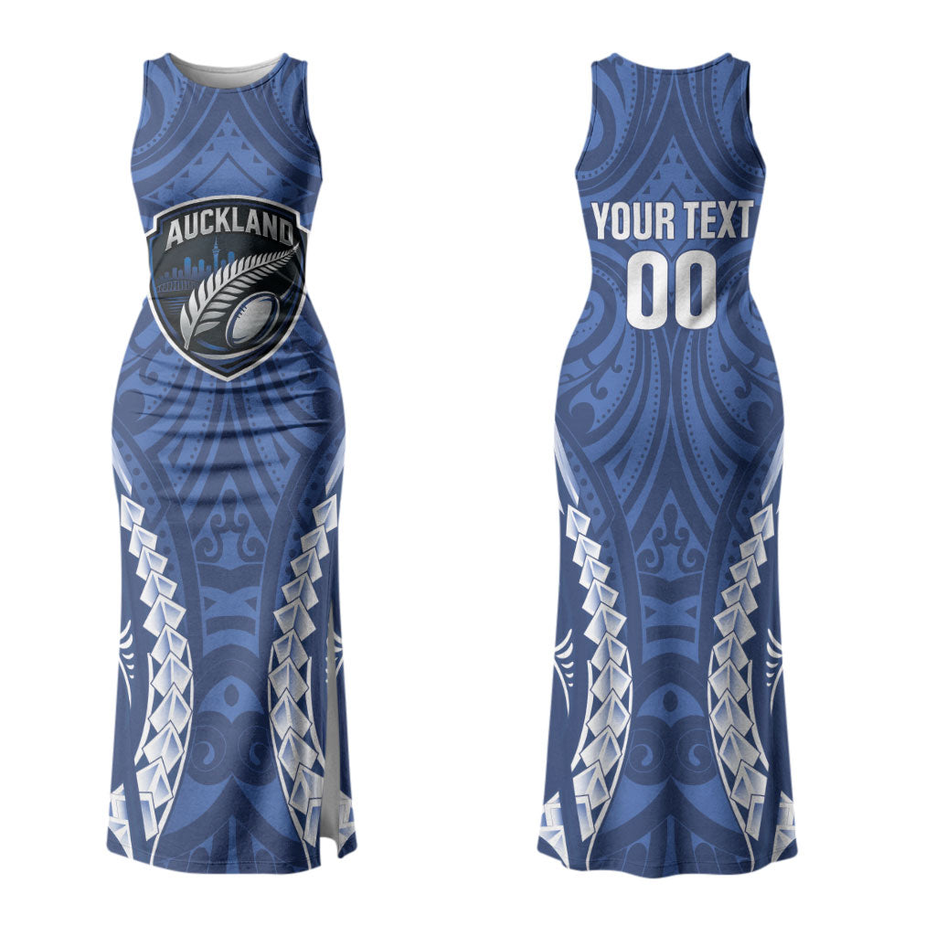 Auckland 2026 Rugby Custom Couples Matching Tank Maxi Dress and Long Sleeve Button Shirt NZ Maori Silver Fern LT14 - Polynesian Pride