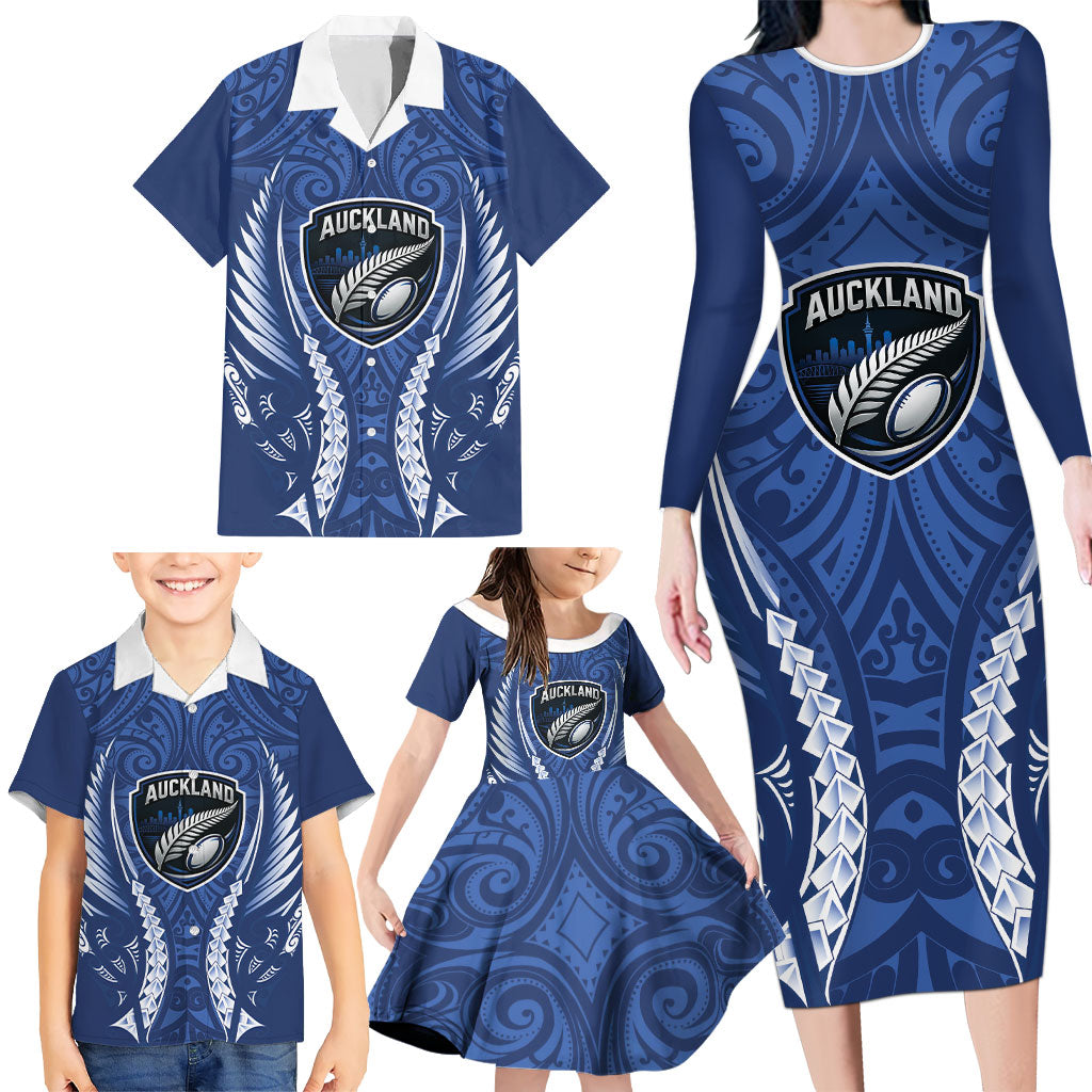 Auckland 2026 Rugby Custom Family Matching Long Sleeve Bodycon Dress and Hawaiian Shirt NZ Maori Silver Fern
