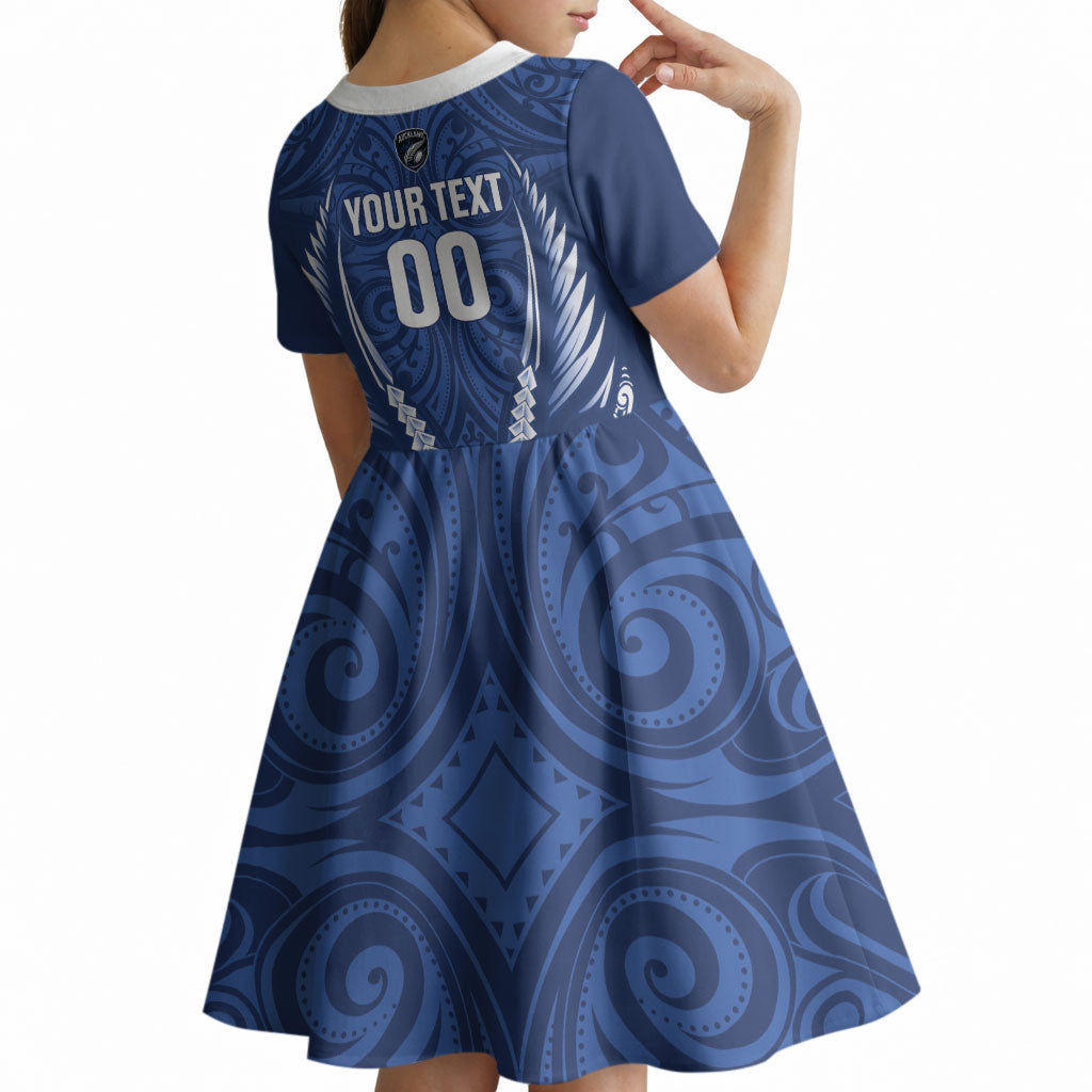Auckland 2026 Rugby Custom Kid Short Sleeve Dress NZ Maori Silver Fern LT14 - Polynesian Pride