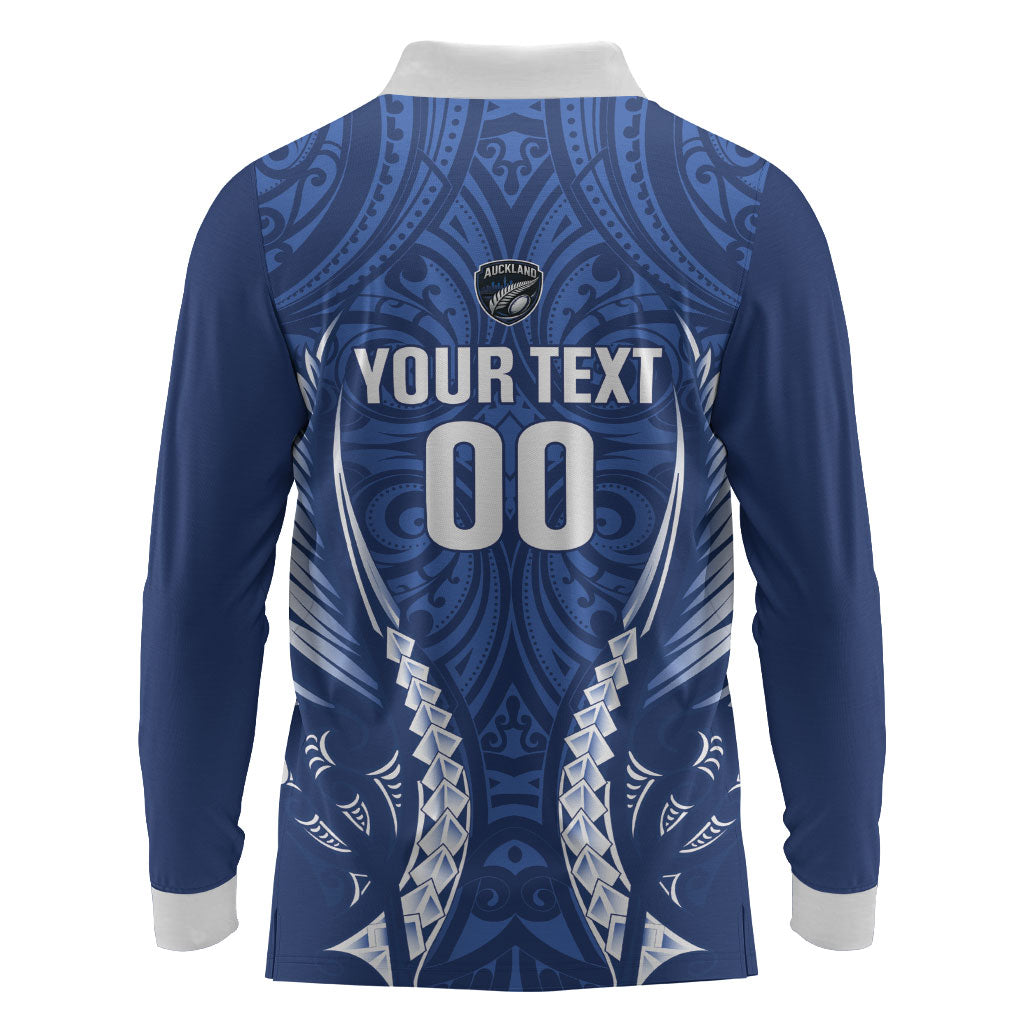Auckland 2026 Rugby Custom Long Sleeve Polo Shirt NZ Maori Silver Fern LT14 - Polynesian Pride