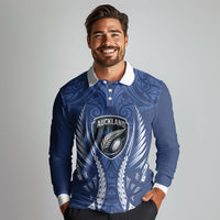 Auckland 2026 Rugby Custom Long Sleeve Polo Shirt NZ Maori Silver Fern LT14 - Polynesian Pride
