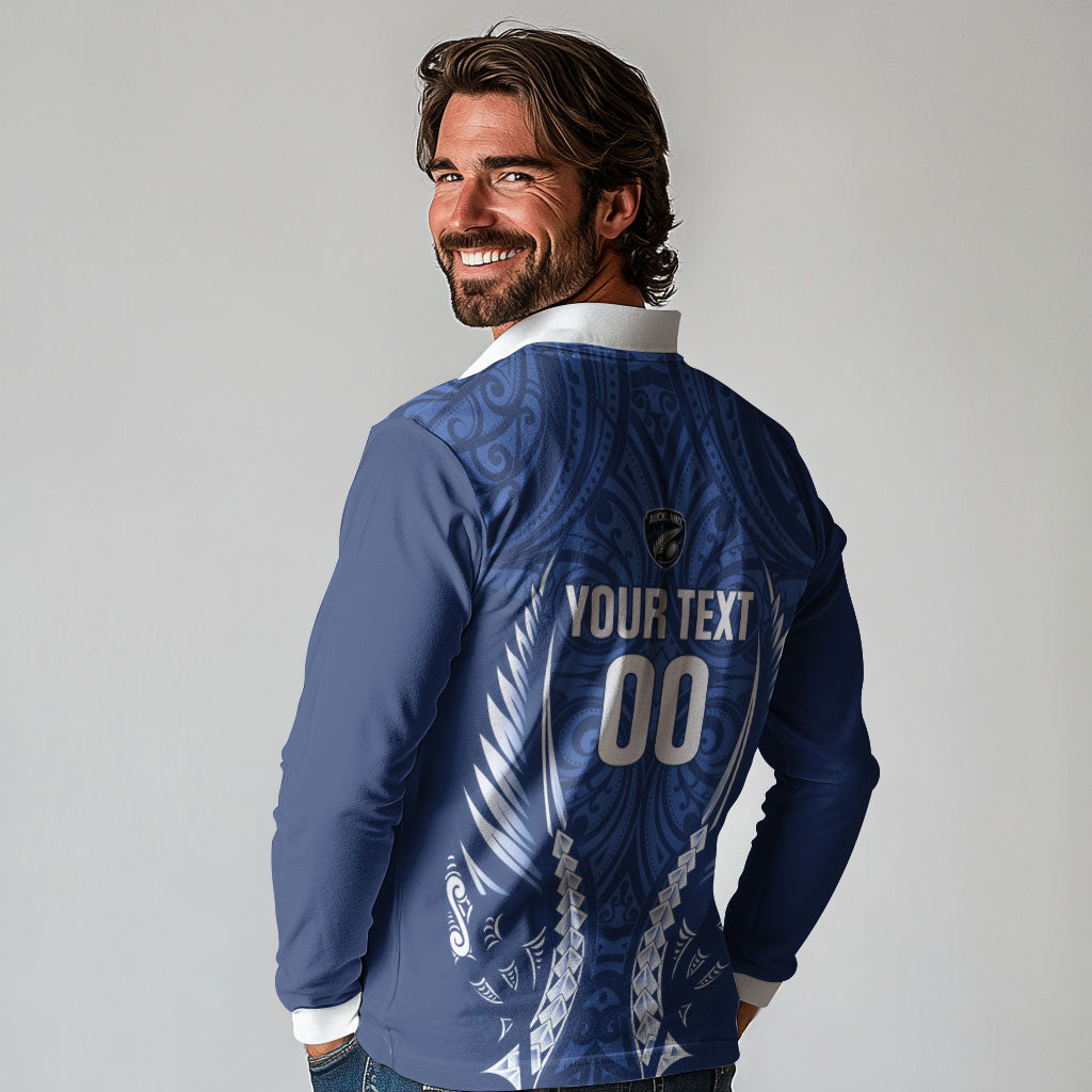 Auckland 2026 Rugby Custom Long Sleeve Polo Shirt NZ Maori Silver Fern LT14 - Polynesian Pride